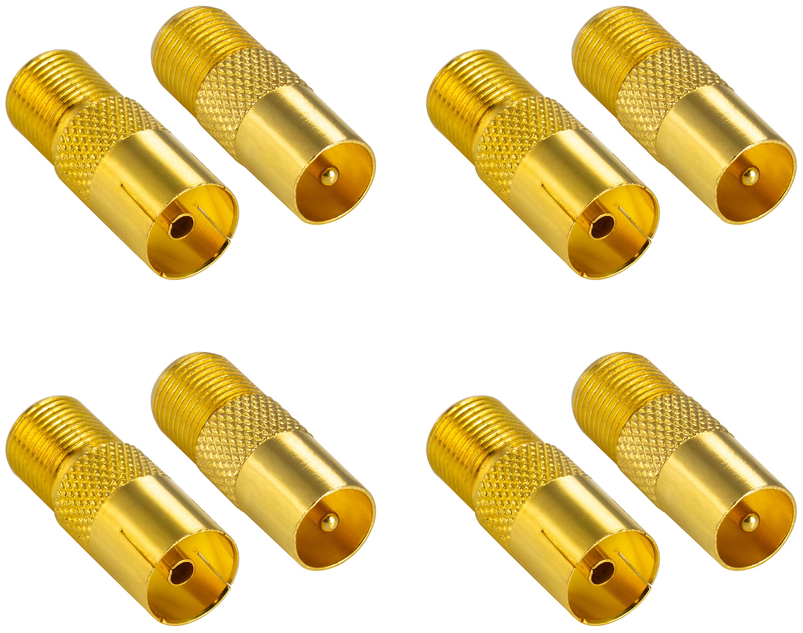 POPPSTAR SAT F-Socket Adapters, Set of 8 (4 to IEC Aerial Male, 4 to IEC Aerial Female), for Coax Connection/Extension, Gold