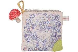 Manhattan Toy Deer One Soft Activity Crinkle Book & Fold Out Pat Mat for Baby, Toddler with Squeaker, Discovery Mirror and Teether