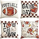 AVOIN colorlife Football Game Day Throw Pillow Covers, 18 x 18 Inch American Football Game Touch Down Sports White Cushion Case for Sofa Couch Set of 4