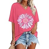Oversized Tshirts for Women V Neck Short Sleeve Summer Casual Basic Loose Tops