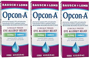 Opcon-A Allergy Eye Drops, Antihistamine and Redness Relief for Itchy, Red Eyes, Soothes Irritation from Pollen, Ragweed, Grass, Animal Hair & Dander, Clinically Proven Formula, 0.5 Fl Oz (Pack of 3)