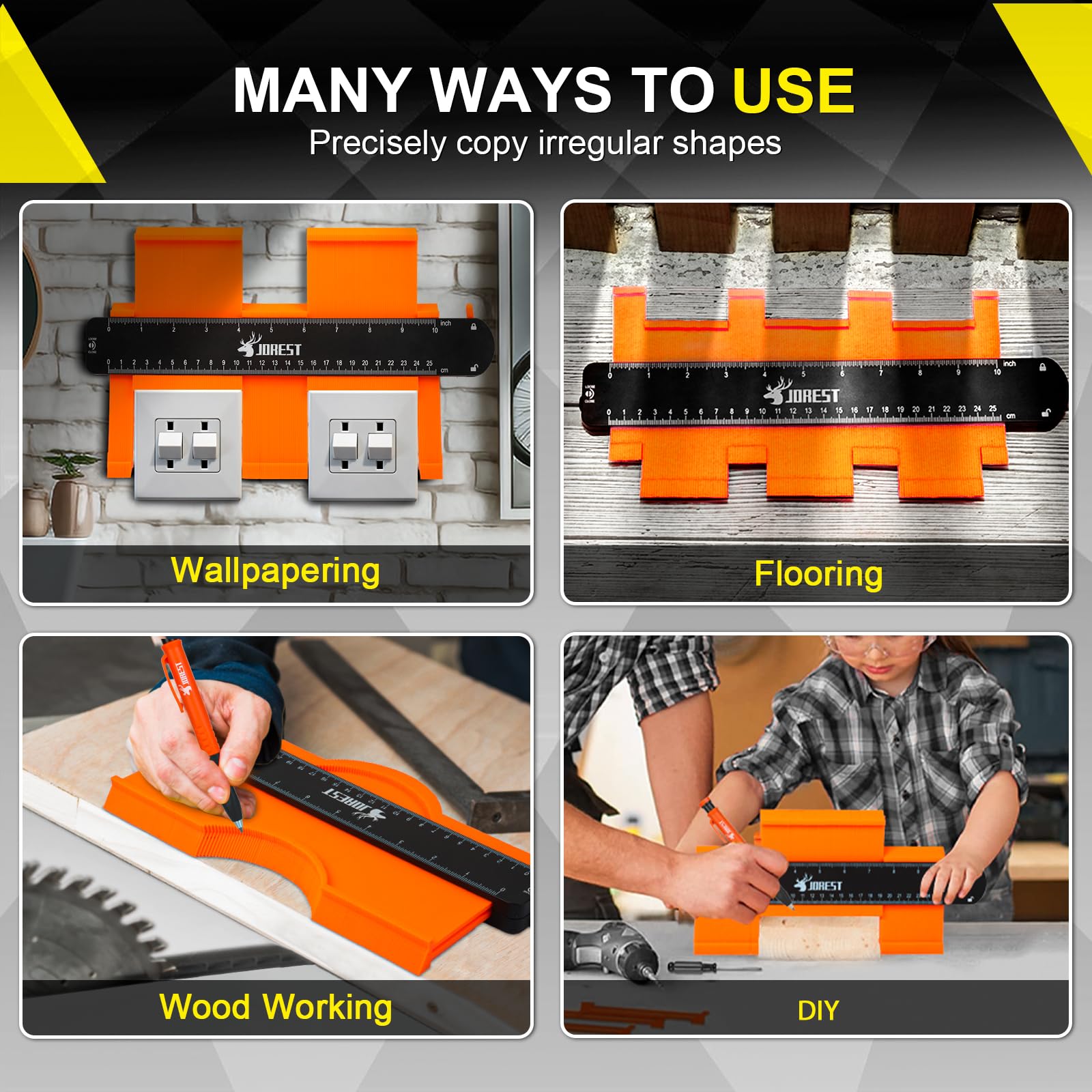 JOREST Konturenlehre Groß Weihnachtsgeschenke mit Feststeller + Tieflochmarker, Konturenlehren, Laminat Schablone, Contour Gauge, Anzeichnen Konturenschablone, Vervielfältigungslehre, Konturmessgerät 3