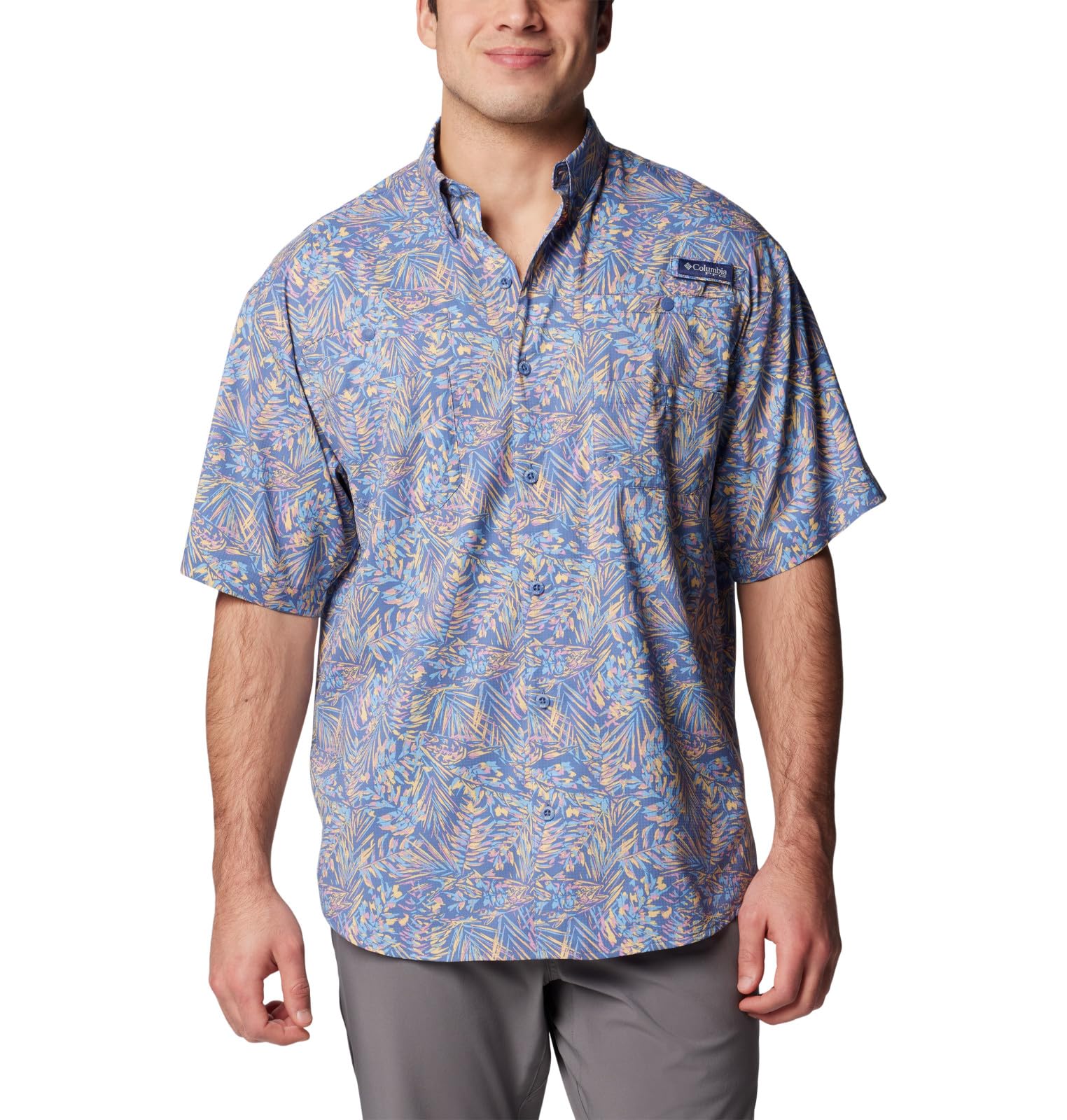 Columbia Men’s Super Tamiami Short Sleeve Shirt, Bluebell Tunado, Medium