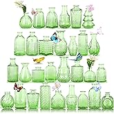 Charm Glass Bud Vases, Small Flower Vases in Bulk for Centerpieces, Vintage Mini Vases for Wedding Decor, Home Table Decorations Diffuse Bottles,Ideals (Pack of 30,Light Green)