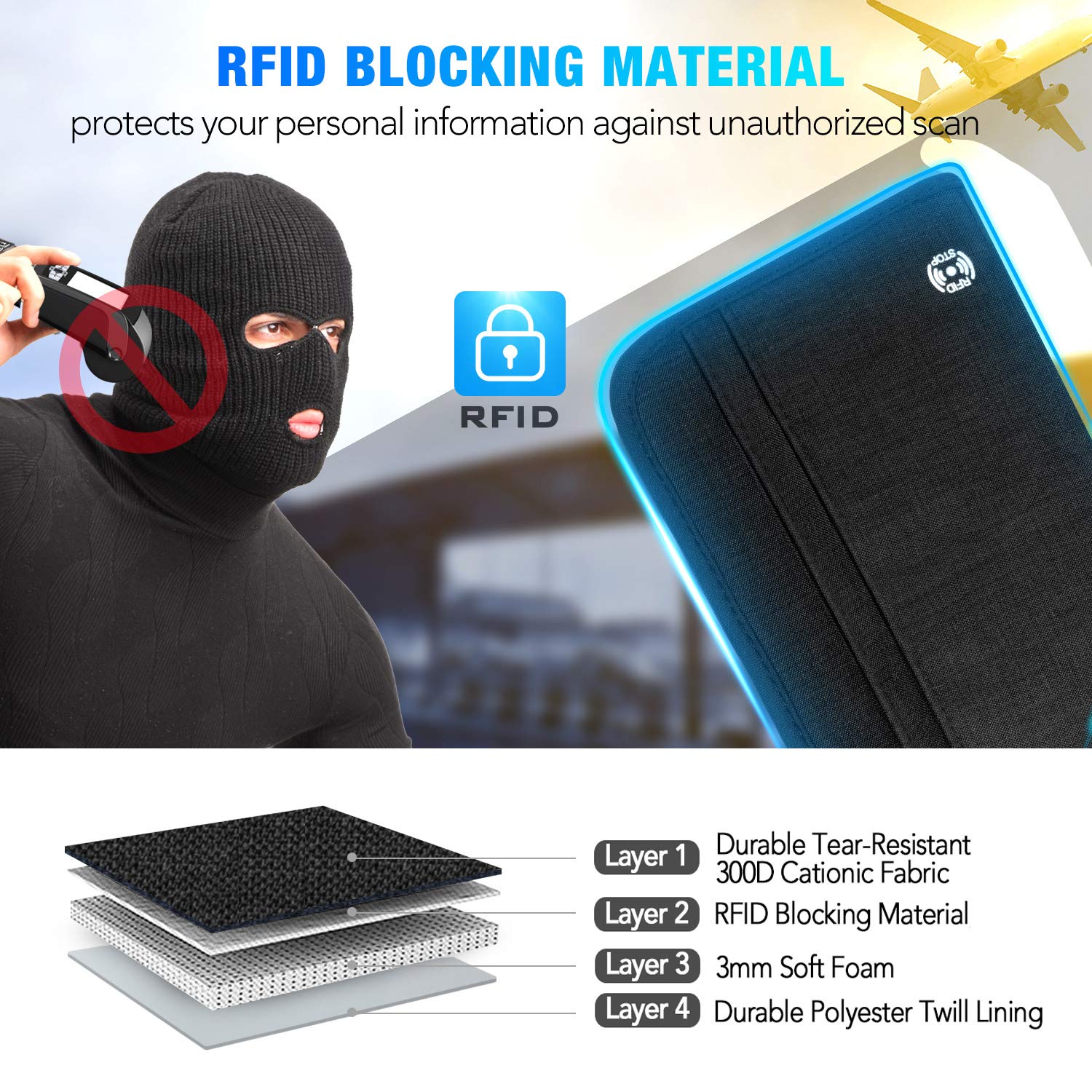 Vemingo Family Passport Holder RFID-Blocking Travel Wallet Ticket Holder Document Organizer with Zipper for Women & Men, Fits 5 Passports (Black, Large)