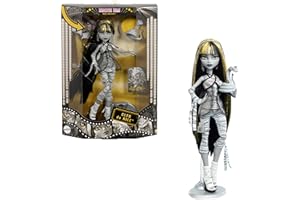 Monster High Reel Drama Doll, Cleo De Nile Black and White Reproduction Collectible with Doll-Size and Life-Size Posters, Horror Flick Theme, and Pet