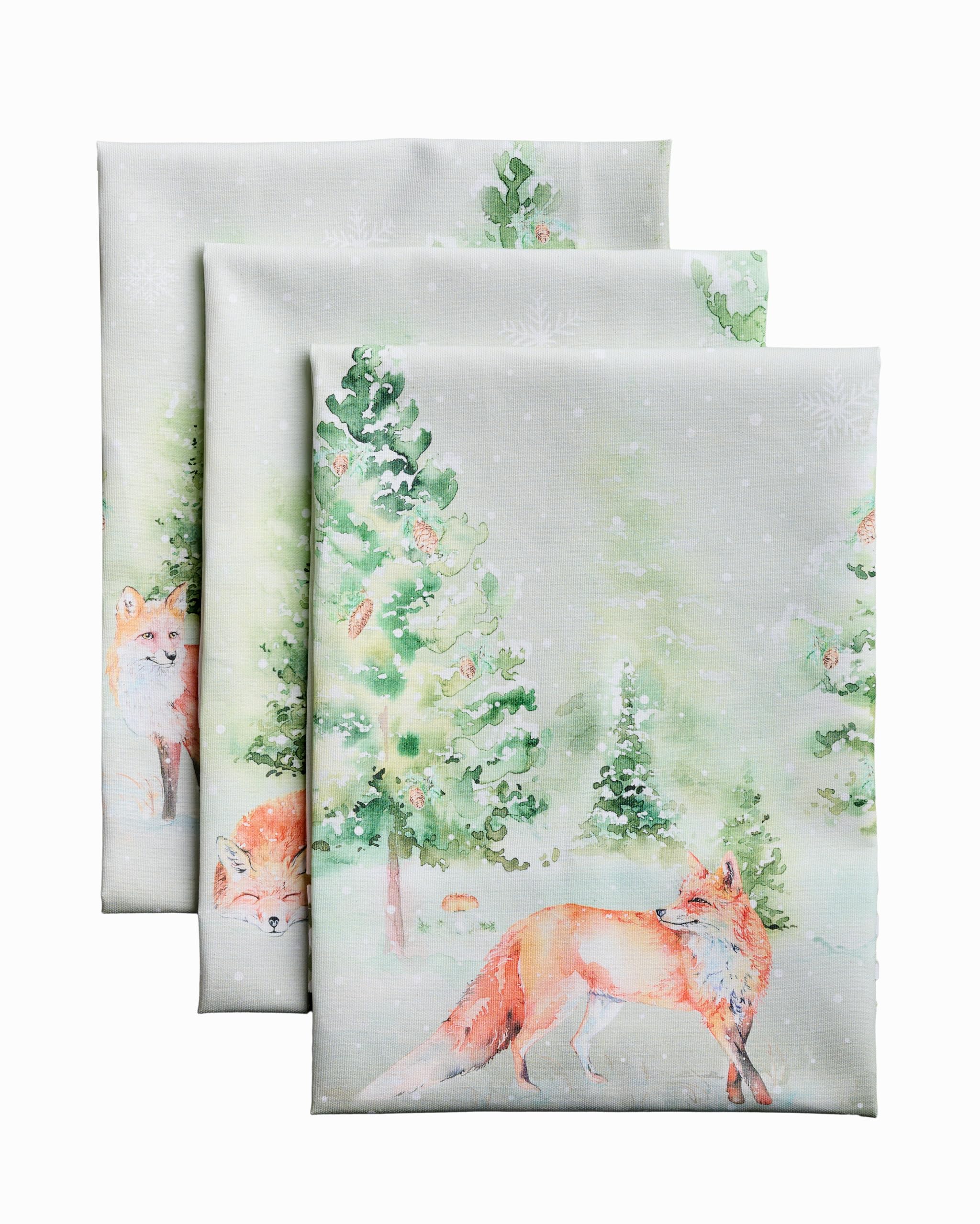 Maison d' Hermine Kitchen Towels Set of 3 100% Cotton 70 CM x 50 CM Reusable Cloth Tea Dish Towels Absorbent with Hanging Loop for Kitchen Dining Christmas Decorations (Winter Mornings)