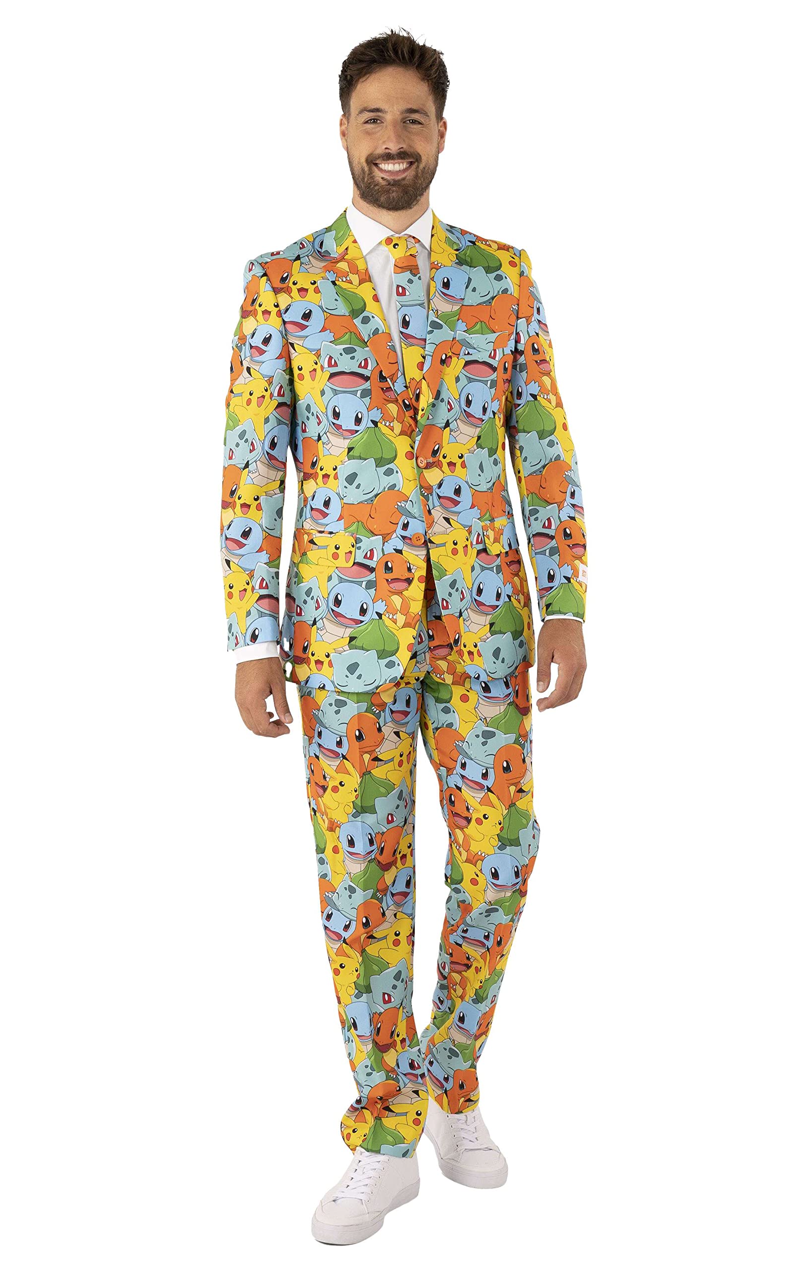OppoSuits Men’s Suit – Pokémon Nintendo Switch Game Suit – Slim Fit – Includes Blazer, Pants & Tie – Multicolor - Size: US 46