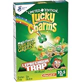 Lucky Charms St. Patrick's Day Cereal, Turns Milk Green, 10.5 oz | Limited Edition, Pot of Gold &amp; Coin Shapes, Green Clover Marshmallows, Leprechaun Trap on Box, 19g Whole Grain per Serving
