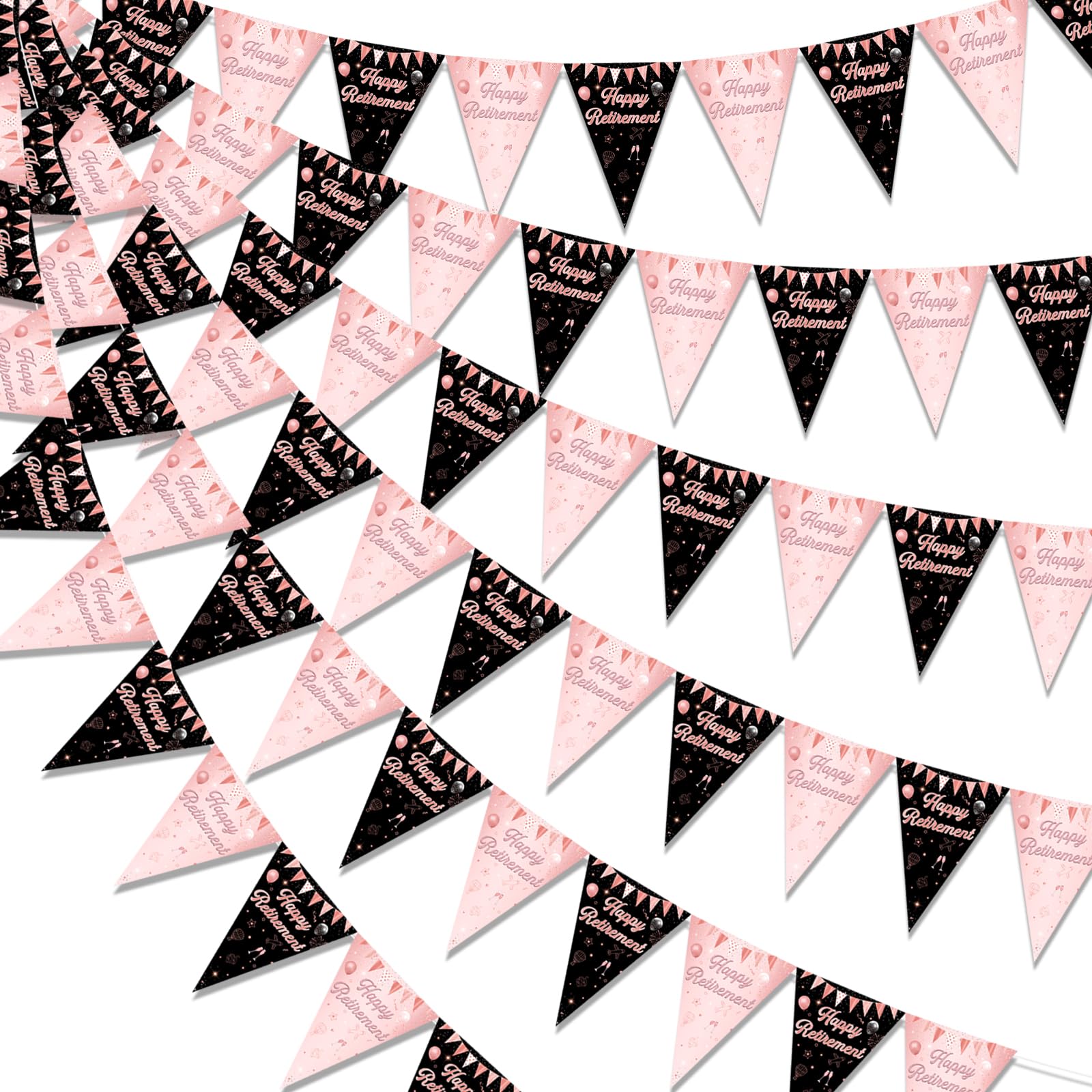 Rose Gold Retirement Decorations for Women - 3pcs Retirement Triangle Flags Banners, Happy Retirement Pennant Party Banners, Retirement Hanging Decorations for Female, We Will Miss You Decorations