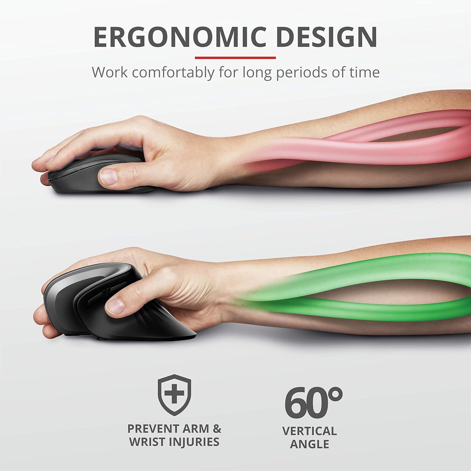 Trust Verro Vertical Mouse, Wireless Ergonomic Mouse with 60° Angle, 600-1600 DPI, 6 Buttons, for Right Hand Users RF 2.4GHz - Image 3