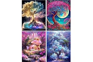 TIWABB 4 Pack Stamped Cross Stitch Kits - Counted Cross Stitch Kits for Beginners Adults,11 CT Tree of Life Landscape Patterns Dimensions Embroidery Kits Arts Craft Kits 12x16inch