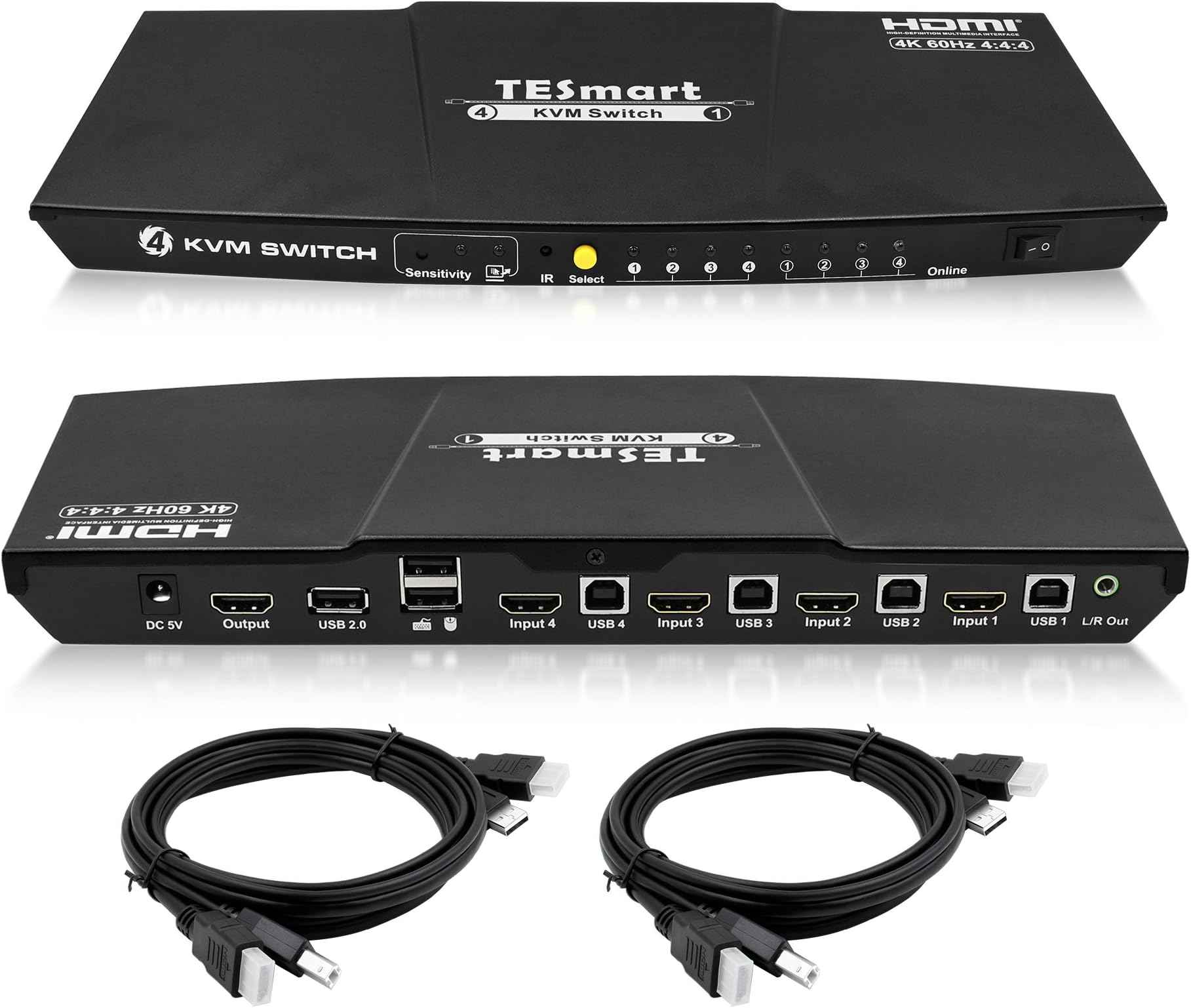 2 Port KVM Switch – HDMI 2.0 – 4K 60Hz UHD - Audio Output and USB Sharing – 2x1