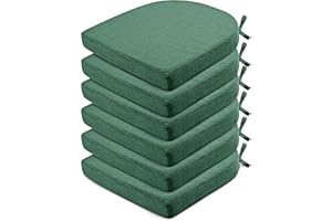 Wellsin Chair Cushions for Dining Chairs 6 Pack - Kitchen Chair Cushions with Ties and Non-Slip Backing - Dining Chair Pads 16"X16"X2", Dark Green