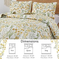 Summer Floral Quilt King Size Lightweight Yellow
