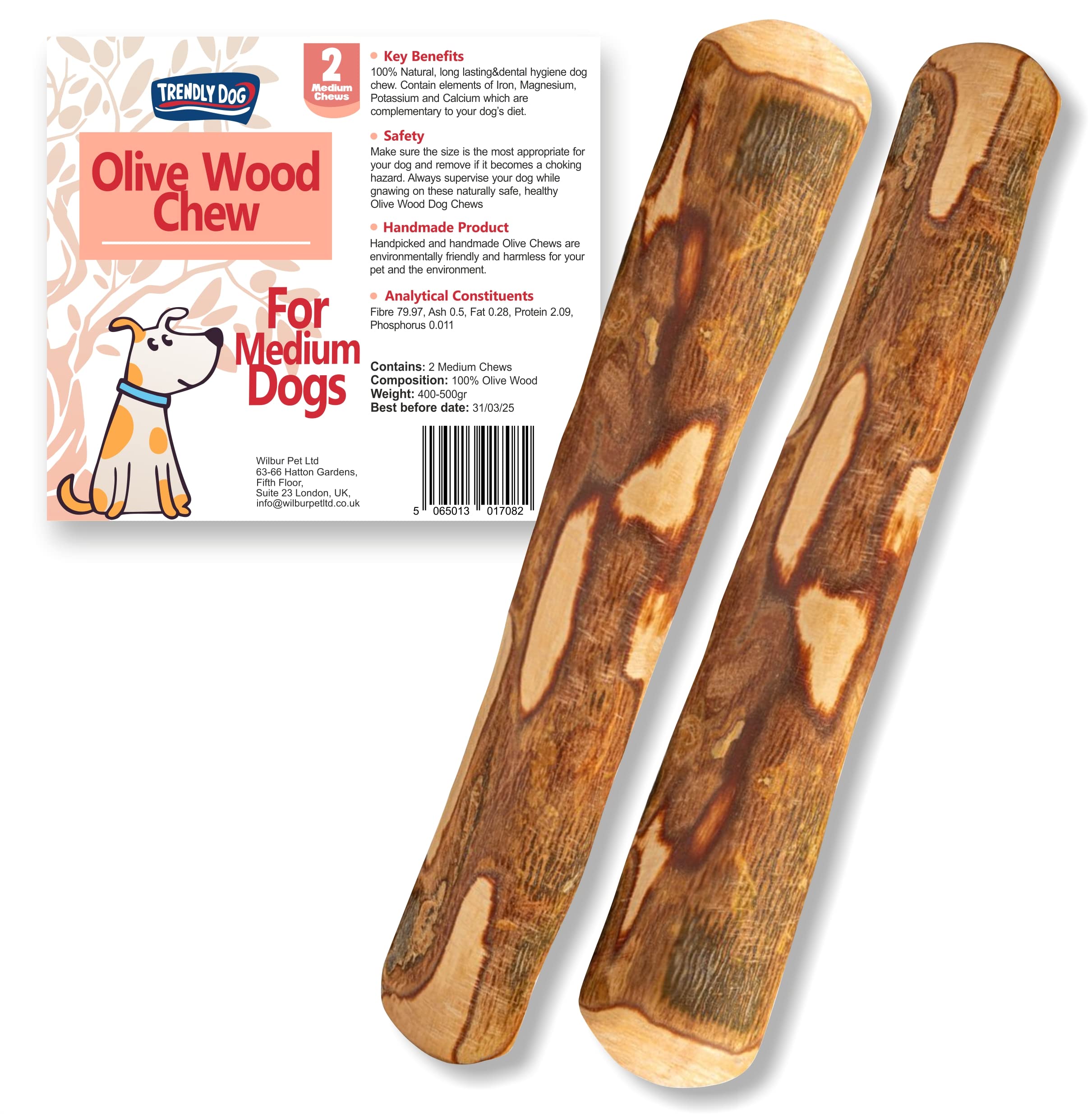Trendly Dog Olive Wood Dog Chew Medium Pack of 2 Chew Stick