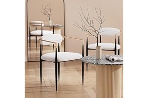Morden Fort Modern Boucle Dining Chairs with Upholstered Backrest, White Arm Chairs Set of 2 for Kitchen Reception Room Living Room Restaurant Café