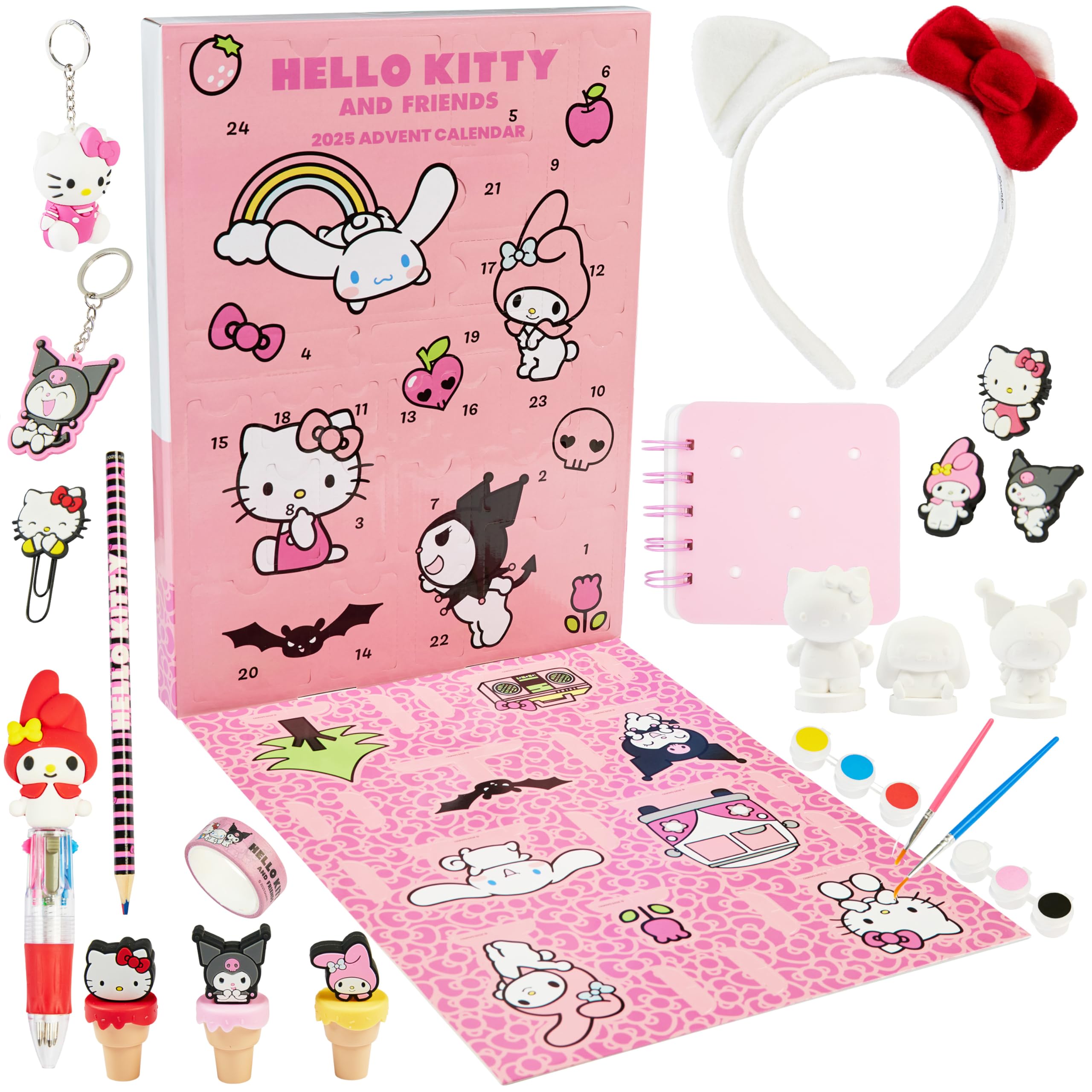 Hello Kitty Sanrio Advent Calendar 2025, Kawaii Gifts for Girls, 24 Day Countdown Anime Gift Box, Stationery Accessories Surprises (Multi Hello Kitty)