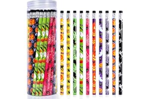 HINZER 50Pcs Halloween Pencils Kids Colored Pencils with Erasers Assorted Pattern Pencils for Halloween Gifts Party Favors Trick or Treat Halloween Goodies Bags Filler Classroom Rewards for Child Adult