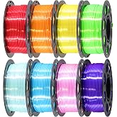 1.75mm Silk Shiny PLA 3D Printer Filament 8 Bright Colors Bundle: Silk Yellow/Lime Green/Orange/Sky Blue/Pink/Cyan/Red/Purple, Each Spool 250g, Total 2Kg 3D Printing Material, 250g x 8 Spools