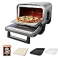 Ninja Woodfire Outdoor Pizza Oven, 8-in-1 Portable Electric Roaster Oven, Heats up to 700°F, 5 Artisan Pizza Settings, Integrated BBQ Smoker Box, Includes Flavored Wood Pellets, Grey (Renewed)