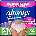 Always Discreet Adult Incontinence Underwear for Women and Postpartum Underwear, Small/Medium, Up to 100% Bladder Leak Protection, 84 Count (2 Packs of 42)