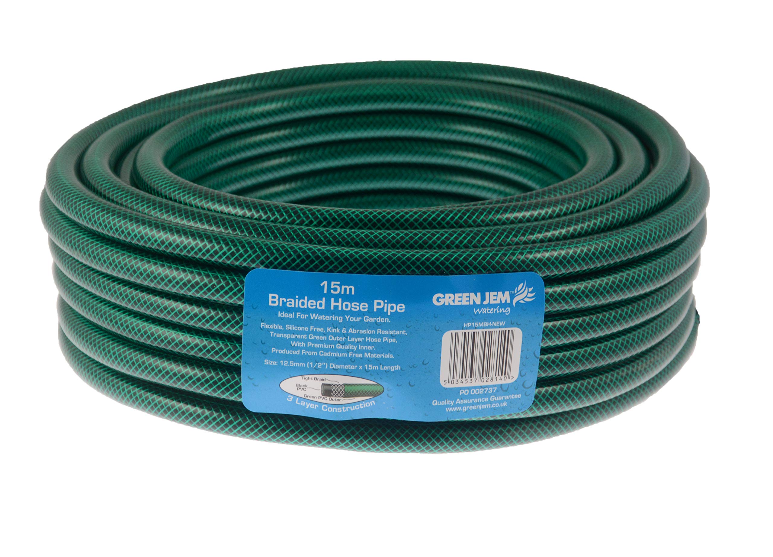 Green Jem 15m Braided Hose Pipe, Green