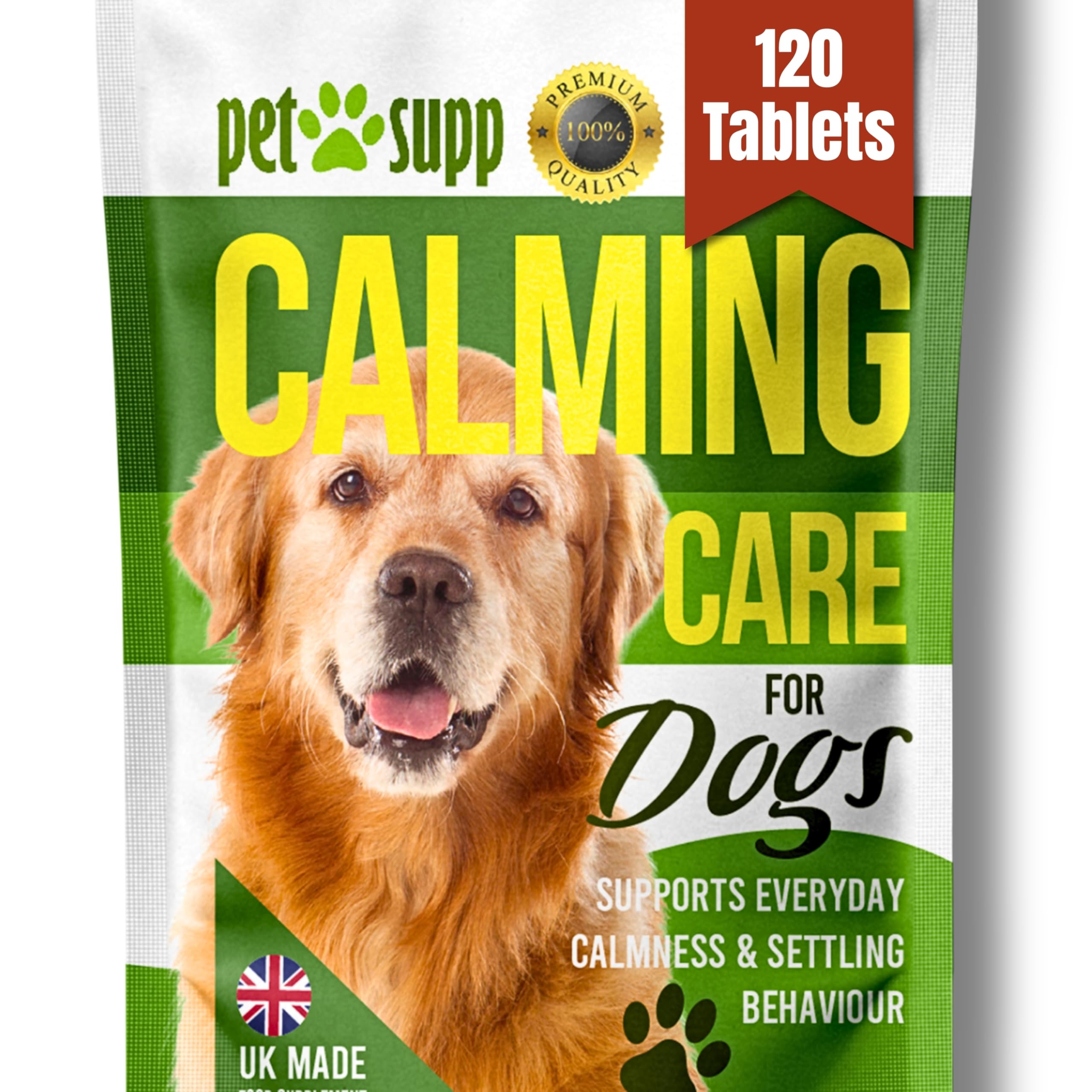 Calming Tablets for Dogs | Helps with Separation Anxiety, Stress & Hyperactivity, Supports Wellbeing & Relaxation | Contains Chamomile, Valerian Root, Magnesium | Daily Use | 120 Tablets | All Breeds