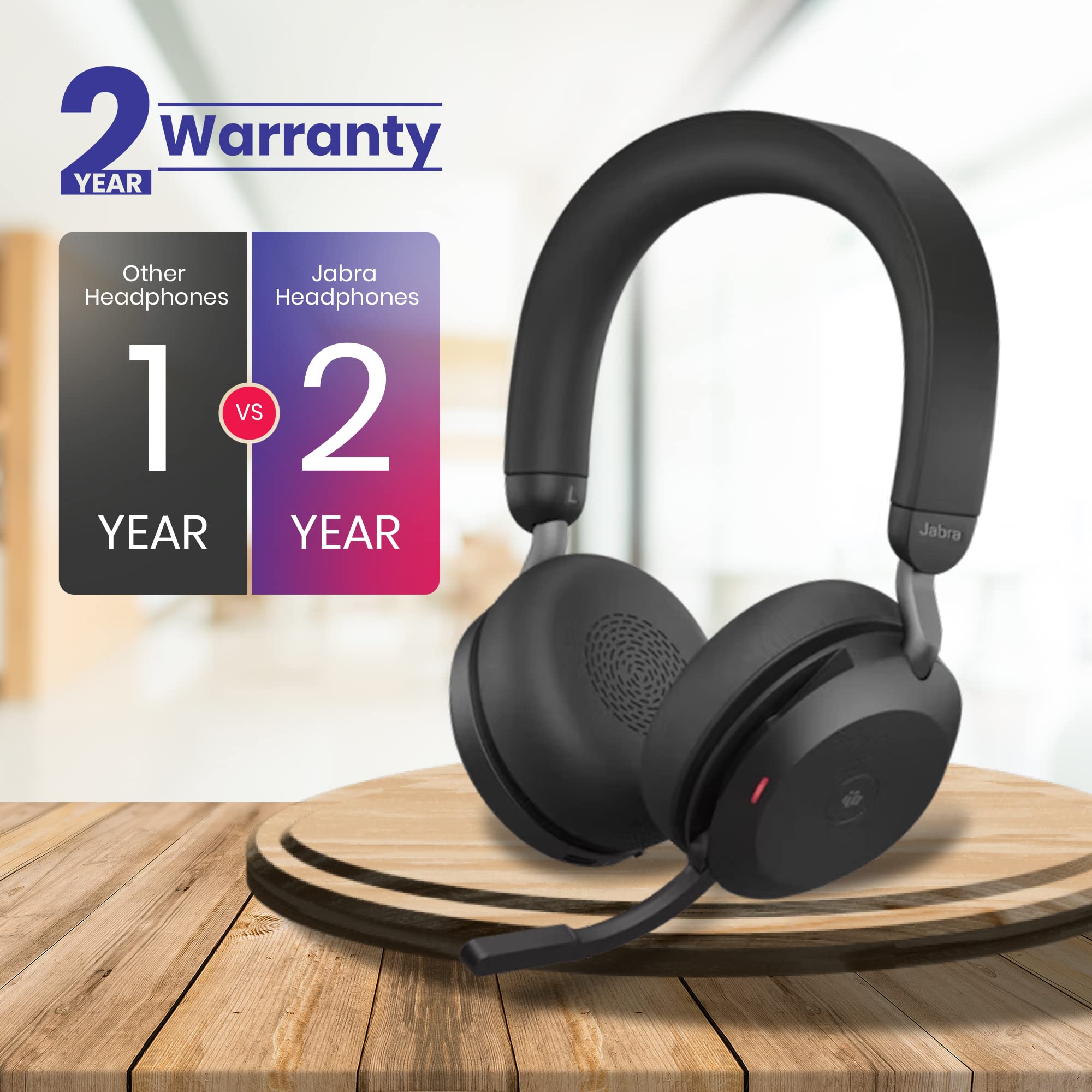 Jabra Evolve2 75 Wireless Headset Stereo UC w/Charging Headset Stand, USB Dongle, Compatible w/Zoom, RingCentral, Smartphones, Tablets, PC/MAC, 27599-989-989, w/Gold Support Plan and Mobile Wallet