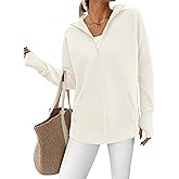 PRETTYGARDEN Womens Fall 2025 Long Sleeve Zip Up Cardigan Sweaters Casual Loose Collared Ribbed Knit Tops Jackets Thumb Hole