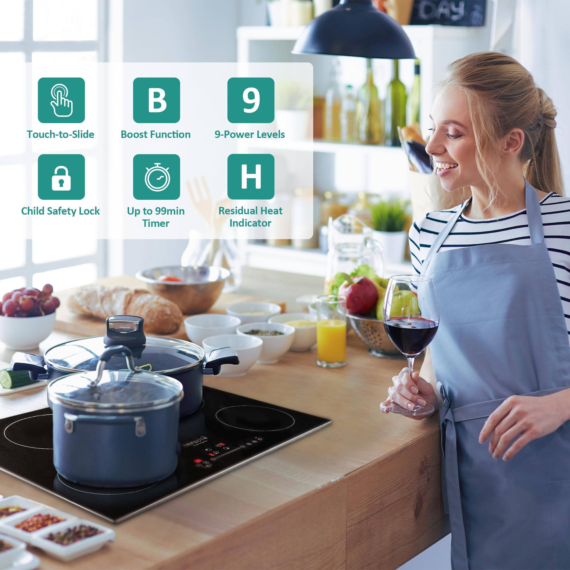 30 Inch electric induction Cooktop with 4 Power Boost Burners, 240V 5200W Built-in Electric Induction Burner, Electric Stove Top with Sensor Touch Control, Countertop Burner, Induction Cooker