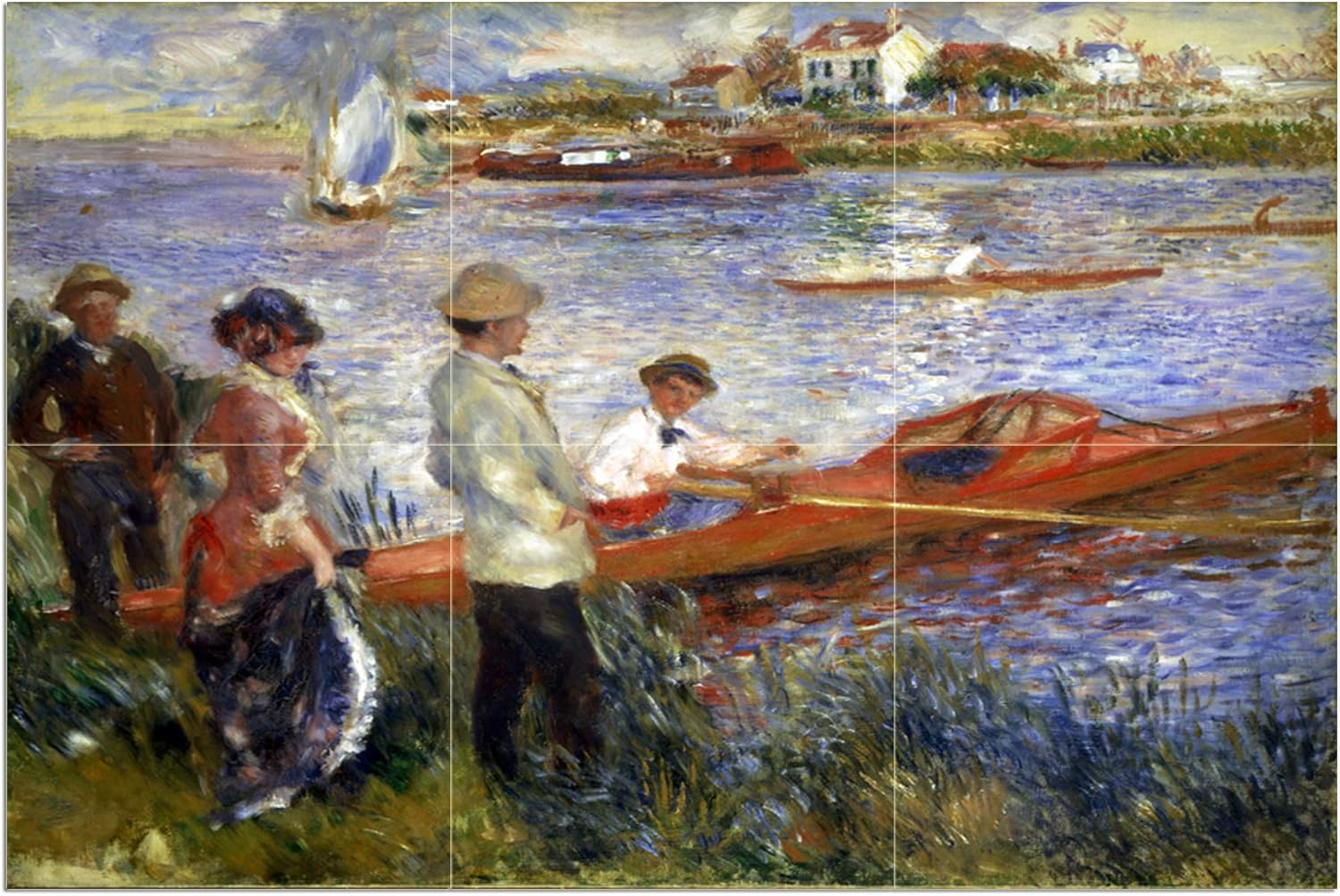 River Boat People Claude Monet Tile Mural Kitchen Wall Backsplash Marble Ceramic - Picture 4 of 19
