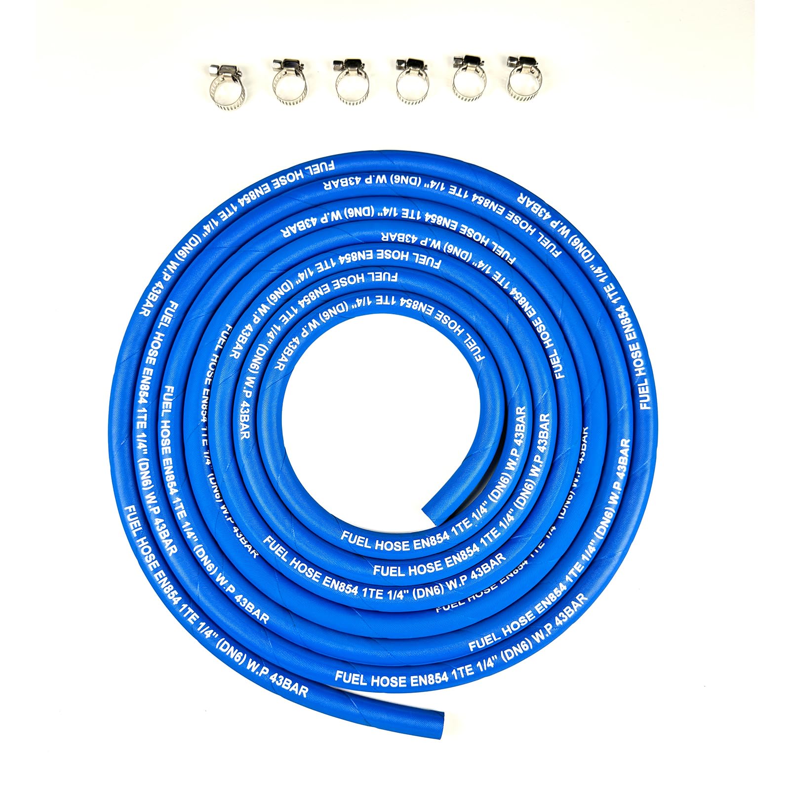 Photo 1 of 15FT Fuel Line Hose 4AN 1/4" 6mm High Pressure Hose 2.8Mpa 400PSI for Fuel Systems Engines Tube Hose Blue (Attached Hose Clamp)