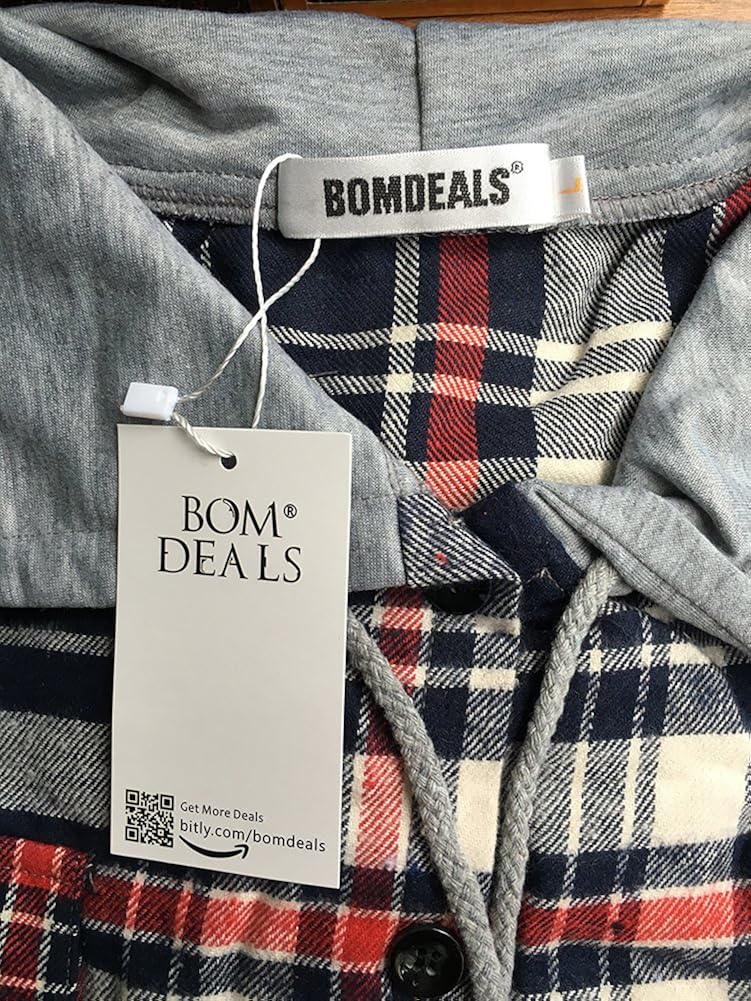 BomDeals Women's Classic Plaid Cotton Hoodie Button-up Flannel Shirts at  Women’s Clothing store