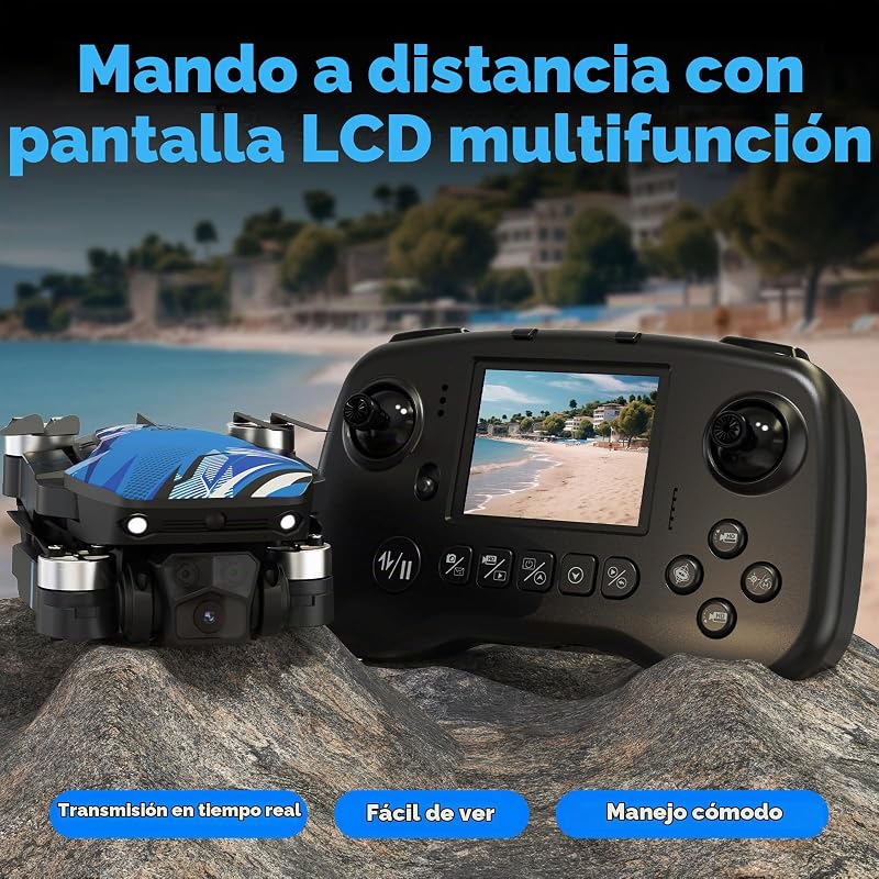 Dron con Cámara para Principiantes, Mando a Distancia con Pantalla LCD, FPV Vídeo Mini Drone, Esquiva de Obstáculos en 270°, 3D Flips, RC Cuadricóptero plegable, Tarjeta SD hasta 32GB