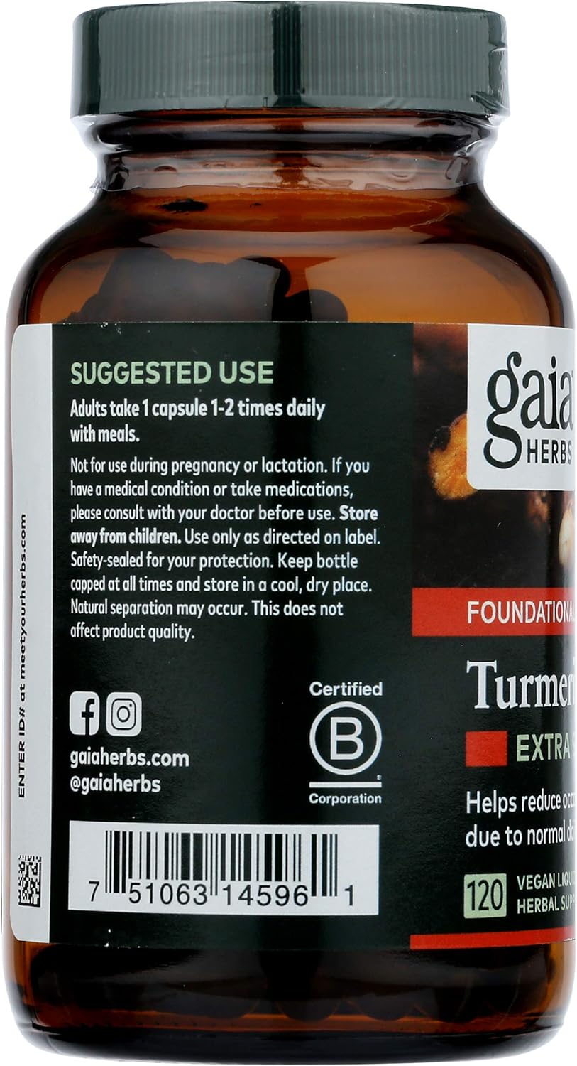 Gaia Herbs, Turmeric Supreme Extra Strength, Turmeric Curcumin Supplement with Black Pepper, Daily Joint Support & Healthy Inflammatory Response, Vegan Liquid Capsules, 120 Count (packaging may vary): Health & Personal Care