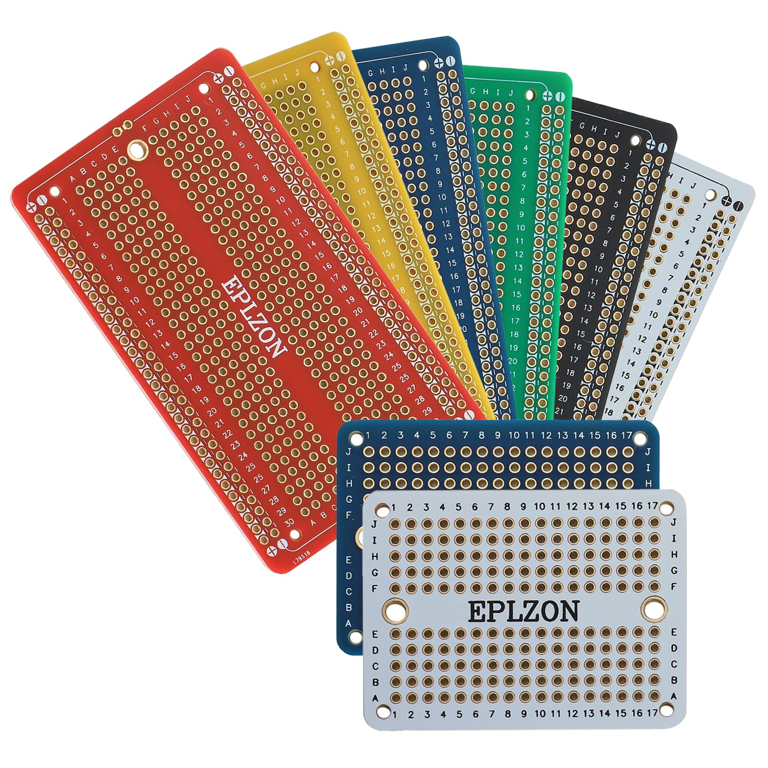 EPLZON Plated PCB Solder-able Breadboard for Electronics Projects Compatible with Arduino Soldering Projects 2.05"x3.5" & 2.0"x1.5"(Pack of 6 + 2 Board,Multicolor)