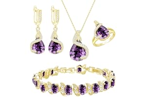 GZWHD Jewelry Set for Women Water Drop Cubic Zirconia Artificial Crystal Earrings Pendant Necklace Open Ring Tennis Bracelet Wedding Anniversary Birthday Engagement Gift for Bridesmaid Wife Girlfriend Friend