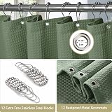 Shower Curtain 182x198cm Green with Metal Hooks Waffle Fabric view 4