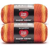 Red Heart Super Saver Ombre Yarn for Crocheting, Marigold, 2-Pack | #4 Medium Worsted Weight 100% Acrylic Ombre Yarn for Blankets, Scarves, Hats, and Sweaters, 482 yards, 283g/10oz