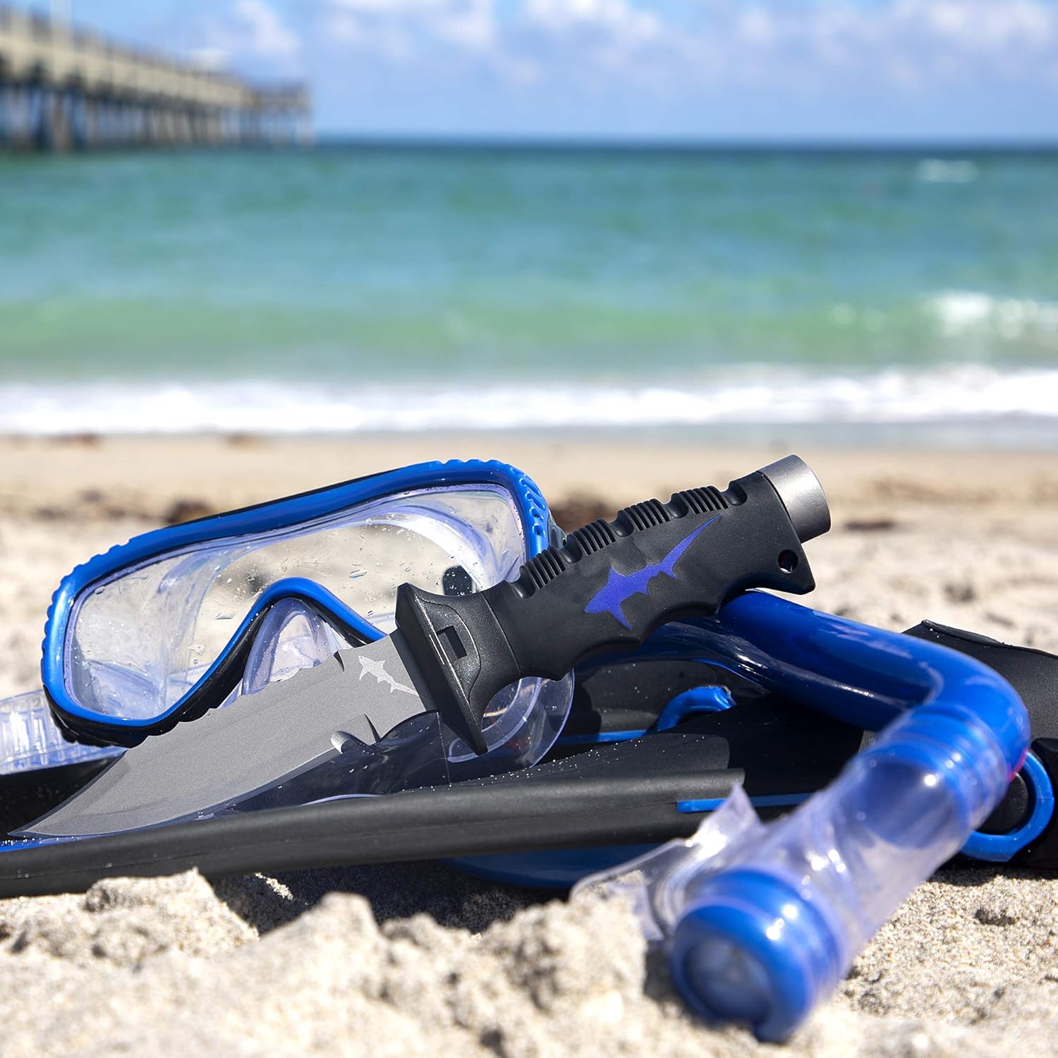 5” Titanium Dive Knife with Leg Strap and Sheath - Premium Diving Knives with Serrated Edges - Lightweight Scuba and Snorkeling Gear - Underwater Equipment and Accessories (Yellow Sharp Tip) : Sports & Outdoors