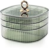 Sunkaioo Earring Organizer,Stackable 3-Layers Clear Jewelry Box with Lid,Stud Earring Organizer for Women Girls,Earring Box Display Holder for Earrings Ring Studs Bracelet Necklace Crafts(Round Green)