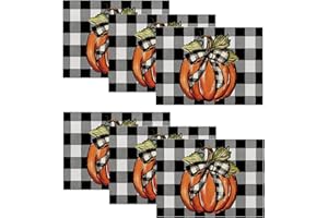 ONFAON Fall Decorations for Home, Buffalo Plaid Pumpkin Fall Placemats Set of 6, 12x18 Inch Autumn Seasonal Farmhouse Burlap Indoor Outdoor Table Mats Decorations for Home Party CZD08