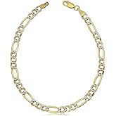 Kooljewelry Mens Womens 10k Yellow Gold White Pave Figaro Bracelet (4.9 mm, 8.5 inch) Made in Italy