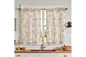 jinchan Floral Kitchen Curtains for Windows 36 Inch Farmhouse Country Linen Tier Curtains Botanic Small Window Drapes for Living Room Bathroom Laundry RV Rod Pocket Rustic 2 Panels Tan on Beige