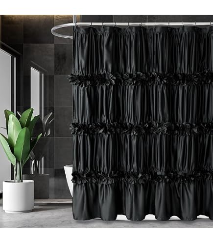 Popular Bath Sinatra Black Fabric Shower Curtain & Hook Set – 70x72 Inch
