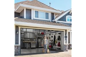 VDSFAND Magnetic Garage Screen Door 16x7FT (2 car) Double Hands Free Mesh Screen Door, Heavy-Duty Fiberglass Mesh for Quick Entry with Self Sealing Magnet and Weighted Bottom, Easy to Install