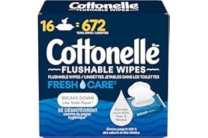 Flushable Wet Wipes, Cottonelle FreshCare, Biodegradable & Septic Safe, 16 Flip-Top Packs of 42 (672 Wipes)