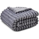KORBLISS Super Soft Queen Blanket for Bed, Premium Silky Flannel Fleece with 3D Striped Jacquard Design, Lightweight and Cozy for Living Room, and All-Season Use, 90x90 Inches.Light Grey