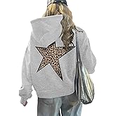 Navonta Womens Star Cheetah Print Hoodie Oversized Long Sleeve Fleece Leopard Graphic Hoodies Sweatshirt Pocket Streetwear
